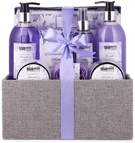 BRUBAKER Cosmetics Set de Baño y Ducha"Lavender & Mint" - Fragancia de Lavanda - Set de regalo de 12 piezas en caja de yute decorativa