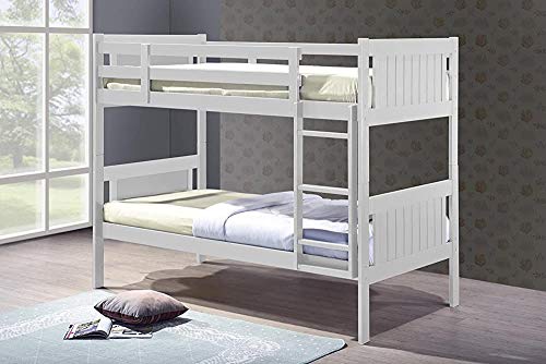 Cama doble individual, colchón estándar Durmiente de dos personas con madera maciza con litera de pino,White