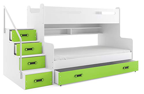 Cama litera triple MAX 3 (para tres niños) 200x80 y 200x120m , COLOR BLANCO - verde, todo includo! PRECIO MAS BAJO!…