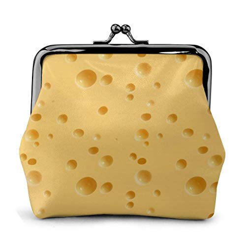 Cartera de cuero divertido patrón de queso de alimentos hebilla monederos vintage bolsa beso-bloqueo cambio monedero
