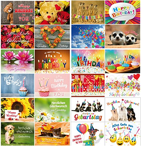 Cartes d'anniversaire (Lot de 3) :Lot de 24 cartes postales - Avec cœur & humour - Tous des motifs différents par EDITION COLIBRI© (10834-860)