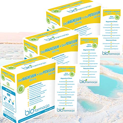Citrato de magnesio natural + citrato de potasio del mar muerto | Magnesio en polvo 300 mg + Potasio en polvo 300 mg | Sin OGM y Suplemento Dietético 100% Vegano - 30 sobres | Pack of 3