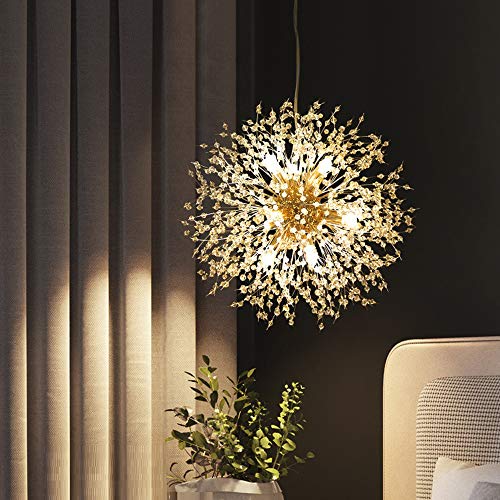 Dellemade Sputnik - Lámpara de araña con 8 luces doradas, lujosa, para dormitorio, salón, comedor