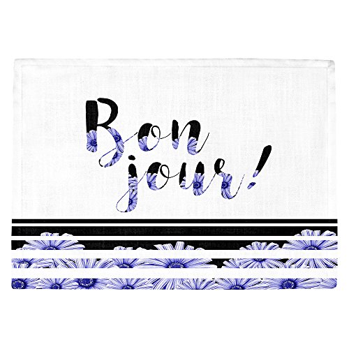 DiaNoche cocina manteles individuales por artista Zara, Martina – Bonjour de la tipografía azul floral