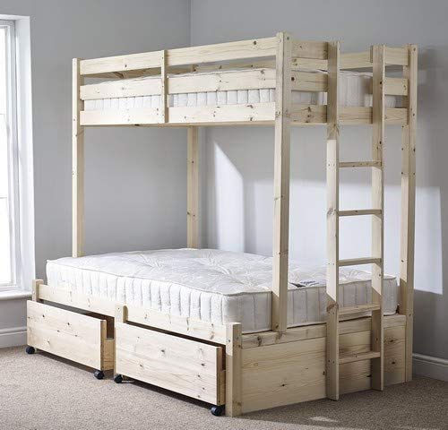Diseño de cama doble dureza triple con literas de madera maciza de escaleras, escaleras y barandillas, los niños son fáciles de montar camas y camas de madera maciza,Wood