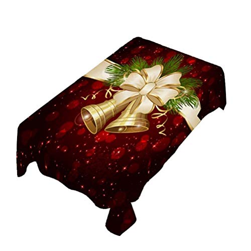 DZX Mantel de poliéster navideño, Mantel con patrón de Campanas navideñas, Lavable a Mano, Lavable a máquina (5 tamaños), rojo-140x140cm
