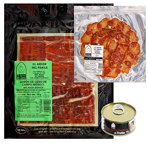 EL ARCON | Estuche de Jamón de Cebo de Campo Ibérico, 4 Sobres de 100 g | Lomo de Bellota Ibérico: 4 sobres de 75 g | Loncheados | Sierra de Aracena y Picos de Aroche, Área Jabugo (Huelva)