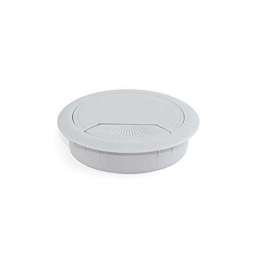 EMUCA - Pasacables de Mesa Circular Ø80mm de plástico Gris, Tapa pasacables encastrable en Mesa de Oficina/Escritorio, Lote de 4