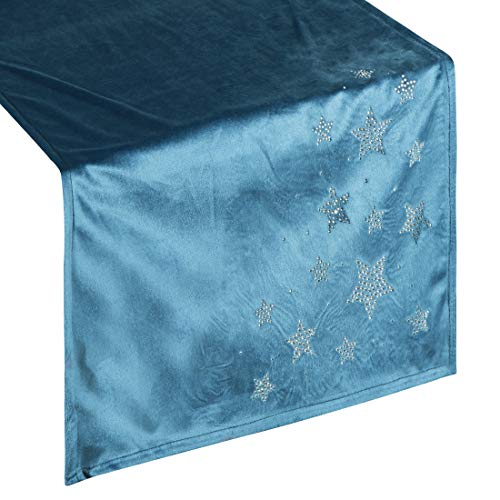 Eurofirany - Camino de Mesa, decoración de Mesa, Mantel de Navidad, decoración de Mesa, Estrellas de Terciopelo, Azul Marino, 40 x 140 cm