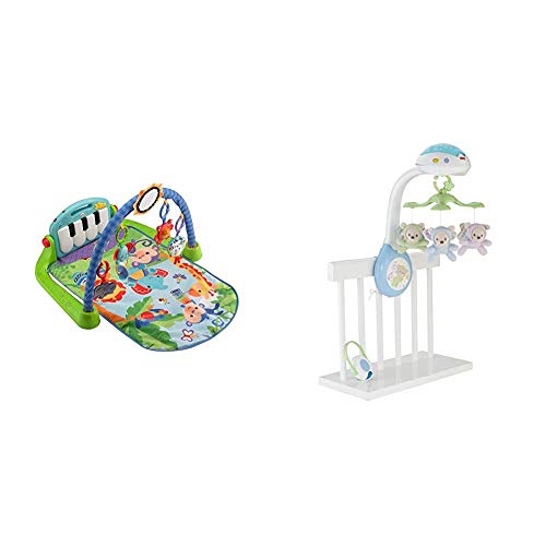 Fisher-Price Rainforest Piano-Gym - Manta de Juego parBebé (Mattel BMH49) + Móvil ositos voladores, juguete de cuna proyector para bebé (Mattel CDN41)