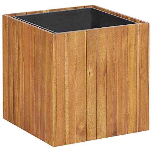 Goliraya Sembradora Interior Exterior con Caja Interior Resistente a la Intemperie,Macetero Jardinera de Madera Maciza de Acacia 43,5x43,5x44 cm