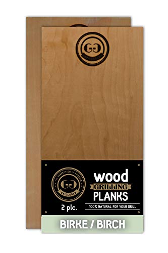 Grillgold Tabla para ahumar Wood Grilling Planks, Hecho de Madera de Abedul Local, Tablas de Madera Parrilla y Barbacoa - Juego de 2 - con 300 * 150 * 19mm - Abedul
