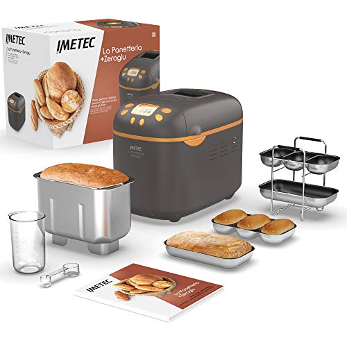 Imetec La Panetteria +Zeroglu, máquina para hacer pan sin gluten también, pasteles, mermelada, masa de pizza, 16 programas automáticos, capacidad de 1 kg, 3 niveles de tostado, libro de recetas