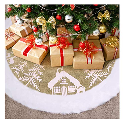 IMIKEYA Manta para árbol de Navidad, 122 cm, color blanco, de peluche, redonda, lujosa, para el árbol de Navidad