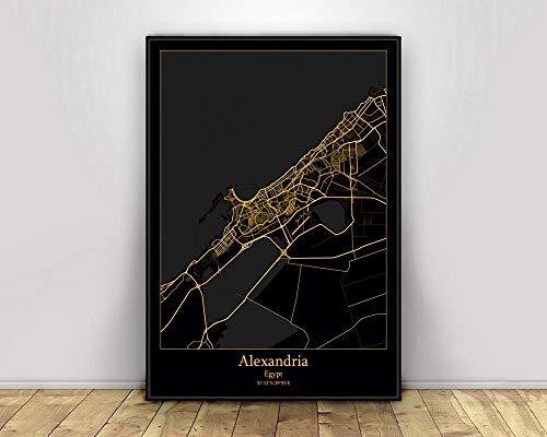Impresión De Lienzo, Alejandría Egipto Mapas De Luz De La Ciudad Negra Y Dorada Mapas Personalizados De La Ciudad Del Mundo Carteles Impresiones En Lienzo Estilo Nórdico Arte De Pared Dec,60X90Cm Impresión De Lienzo, Alejandría Egipto Mapas De Luz De La Ciudad Negra Y Dorada Mapas Personalizados De La Ciudad Del Mundo Carteles Impresiones En Lienzo Estilo Nórdico Arte De Pared Dec,60X90Cm