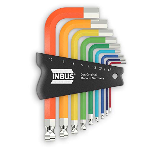 INBUS® 79870 Set de llaves hexagonales 9pz, 1.5–10mm, con ColorGrip multicolor & Cabezal de Bola — Made in Germany