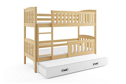 Interbeds Cama litera Triple Infantil, Jacob Color Pino, para colchones de 190x80, con somieres y colchones de Espuma Gratis! Precio MAS BAJO!