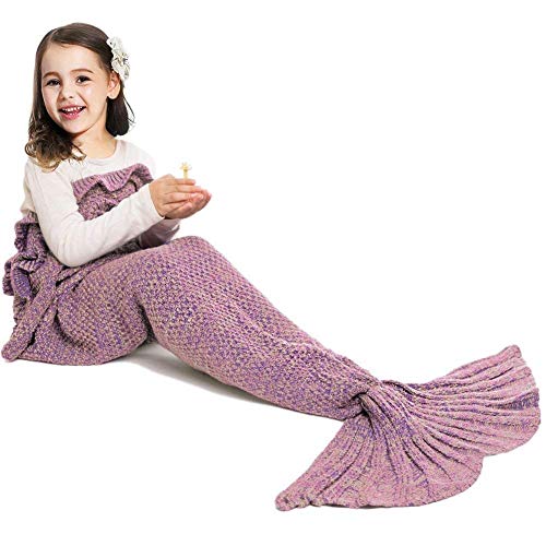 Jr.Hagrid Mermaid Tail Blanket para niñas, Saco de Dormir de Sirena para niños, Manta de Cola de Sirena Hecha a Mano, Regalo de cumpleaños para niñas de 3-8 años (Rosa Oscuro)