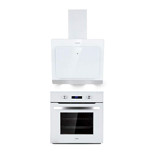 Klarstein Gusteau Aurora lote de cocina - Horno y extractor de humos, Horno de 64 litros, clase A, 50-250 °C, Extractor de 52 cm, absorción de 550 m³,h, Clase A++, Blanco, Acero inoxidable