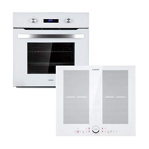 Klarstein Kalahari Delicatessa lote de horno - Horno y placas de cocina, Placa de inducción de 4 zonas de 7000 W (2 x 2000 W / 2 x 1500 W), Horno de 68 litros/clase A, Blanco, Acero inoxidable Klarstein Kalahari Delicatessa lote de horno - Horno y placas de cocina, Placa de inducción de 4 zonas de 7000 W (2 x 2000 W / 2 x 1500 W), Horno de 68 litros/clase A, Blanco, Acero inoxidable