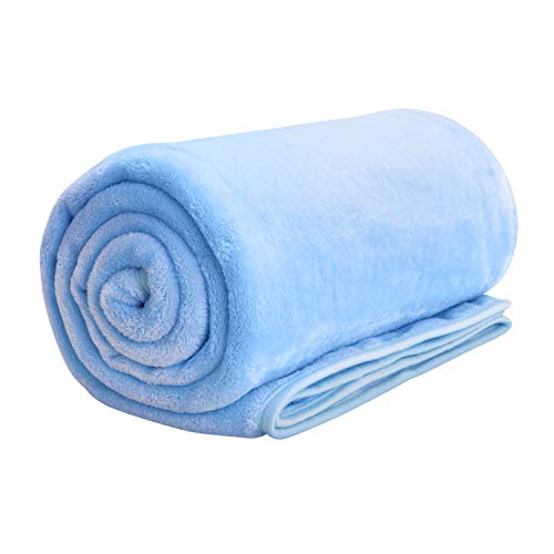 KLAS REMO Manta Reversible de Franela/Sherpa Manta Pelo Extra Suave 130 x 160cm Manta de Felpa para Sofá y Cama - Azul Claro