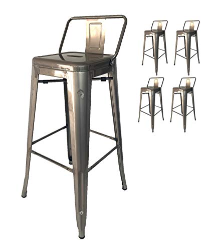 KOSMI - Lote de 4 taburetes de bar en metal crudo con respaldo pequeño, silla de bar Taburete de metal altura 66 cm