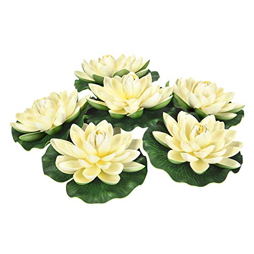Krelymics - Flores artificiales flotantes (6 unidades), diseño de nenúfar de loto