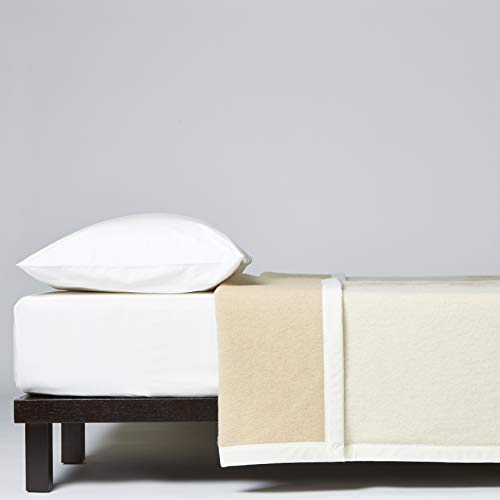 LANEROSSI Manta para cama de matrimonio Agata Plus, manta de 100% lana virgen, 210 x 250 cm, blanco/beige