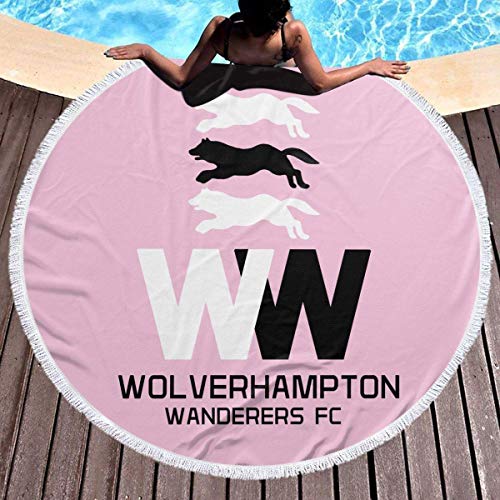 Leo-Shop Manta Redonda de Toallas de Playa de 59 '- Alfombra de Yoga de Alfombra Redonda de poliéster Grande para Picnic (Wolverhampton Wanderers FC Badge 1 Gold)