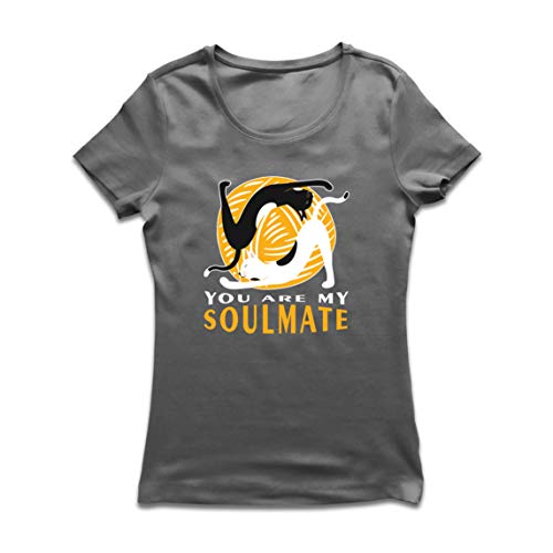 lepni.me Camiseta Mujer Eres mi Soulmate Yoga Cats Twin Flame Yin Yang (Large Grafito Multicolor)