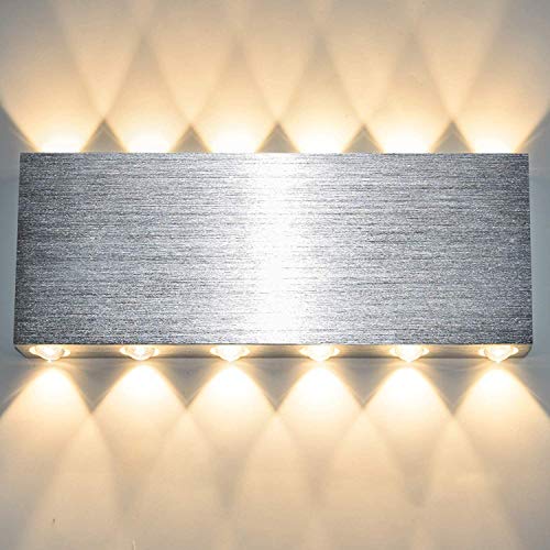 Lightess 24W Apliques de Pared LED Interior Lámpara de Pared Moderna Luz de Ambiente Iluminación de Puro Aluminio para Escaleras, Sala de estar, Pasillo, Grande Tamaño (blanco cálido, 32 * 12 * 3)