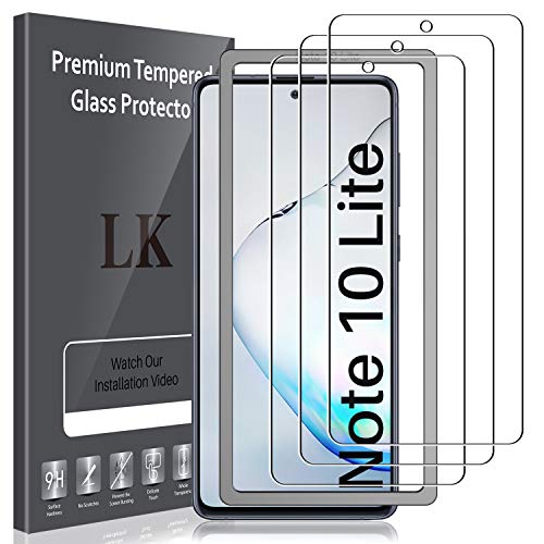 LK Compatible con Samsung Galaxy Note 10 Lite Protector de Pantalla,3 Pack,9H Dureza Cristal Templado, Equipado con Marco de Posicionamiento,Vidrio Templado Screen Protector