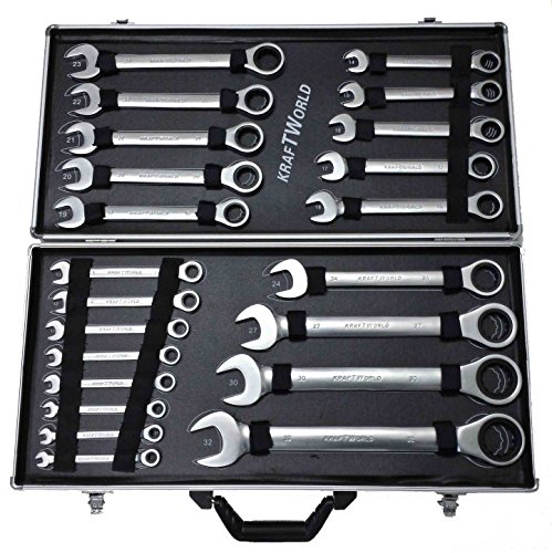 LLAVES FIJAS CON CARRACA MALETA DE HERRAMIENTAS CROMO VANADIO de 6mm A 32mm SET 22 PIEZAS LLAVES FIJAS CON CARRACA MALETA DE HERRAMIENTAS CROMO VANADIO de 6mm A 32mm SET 22 PIEZAS