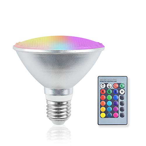 Luxvista 20W Par30 E27 RGB Bombilla 16 Cambio de Color + Blanco Cálido Impermeable Foco Lámpara Proyector LED Spot Regulable con Mando a Distancia IR para Decoración en el hogar, Fiesta, Club