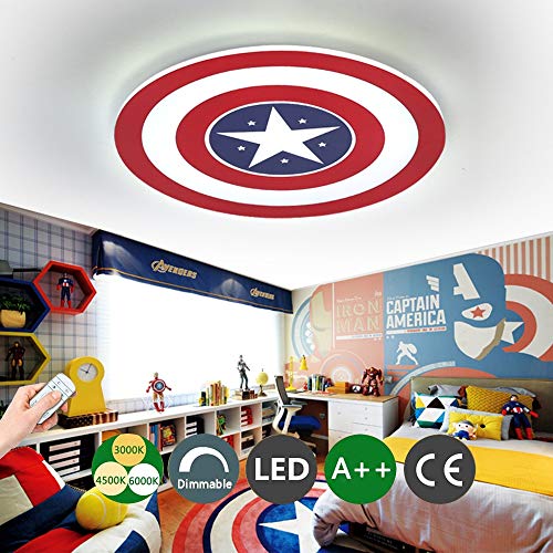 Luz de techo del Capitán América Lámpara de techo LED creativa Lámpara de pared Regulable con control remoto de metal Cuarto de los niños Habitación Iluminación decorativa,24WØ42CM