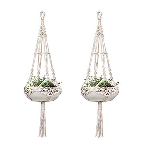 Macetas colgantes Macetas para plantas colgantes de interior-interior, paquete de 2 perchas para plantas de macramé de 42 pulgadas Macetero de cuerda de algodón blanco para interior Maceta Macetas colgantes Macetas para plantas colgantes de interior-interior, paquete de 2 perchas para plantas de macramé de 42 pulgadas Macetero de cuerda de algodón blanco para interior Maceta
