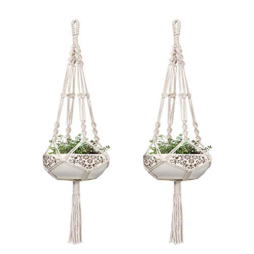 Macetas colgantes Macetas para plantas colgantes de interior-interior, paquete de 2 perchas para plantas de macramé de 42 pulgadas Macetero de cuerda de algodón blanco para interior Maceta