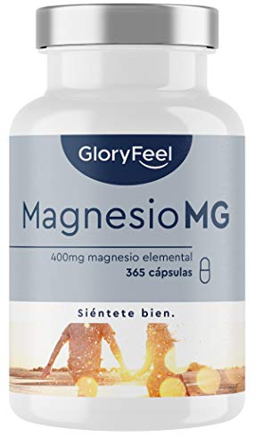 Magnesio 365 Cápsulas Veganas (Suministro para 1 año) - 664mg de los cuales 400mg son de Magnesio puro Elemental por Cápsula - Más alto contenido que el citrato de magnesio - Sin aditivos