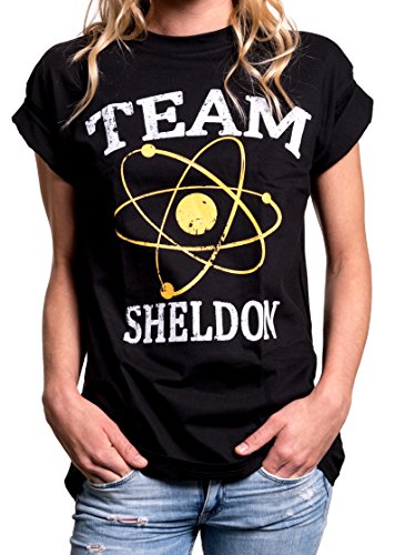 MAKAYA Top Manga Corta Estilo Oversize - Team Sheldon - Camiseta Big Bang Theory para Mujer Negro S