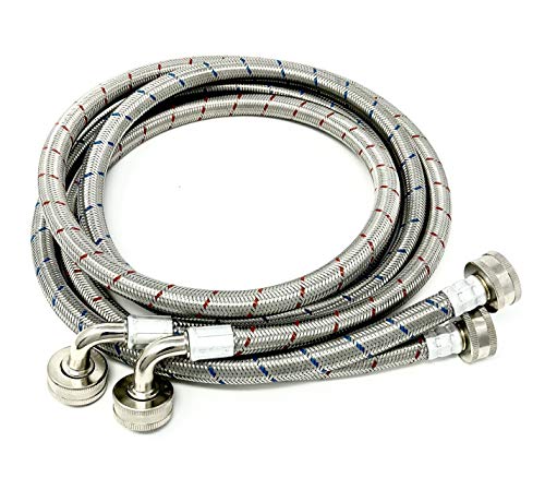 Mangueras de acero inoxidable para lavadora, 2 unidades, a prueba de fugas, de 8 pies, con líneas de entrada de agua forradas en rojo y azul, conexión universal de codo de 90 grados Mangueras de acero inoxidable para lavadora, 2 unidades, a prueba de fugas, de 8 pies, con líneas de entrada de agua forradas en rojo y azul, conexión universal de codo de 90 grados