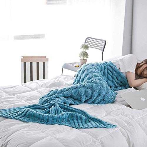 Manta de Cola de Sirena Adulto, Hecho a Mano de Ganchillo Sofá Cola de Pescado Sirena Mantas Saco de Dormir para Mujeres Niña Señora 200 x 90cm (78.7*35pulgadas) (Azul) Manta de Cola de Sirena Adulto, Hecho a Mano de Ganchillo Sofá Cola de Pescado Sirena Mantas Saco de Dormir para Mujeres Niña Señora 200 x 90cm (78.7*35pulgadas) (Azul)