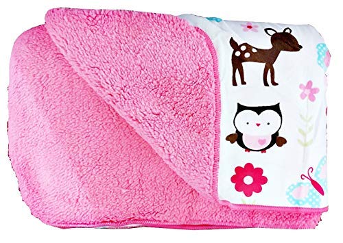 Manta suave de Plaid para niña – Forro polar – Bebé – Cuna – Cama – Versátil manta – Niña – Animales – Flores – Color rosa – 76 cm x 101 cm