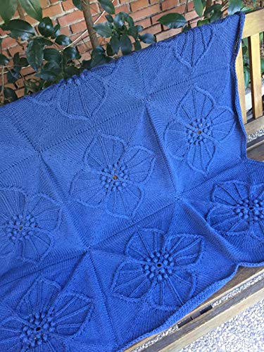 Manta tejida 100% a mano o cobertor de cama, cubrecamas, adorno para sofás y sillones, cuadrada, mediana, de lana virgen, color azul