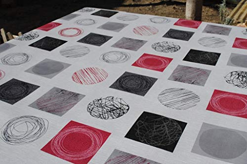 Mantel de Hule PVC Estampado círculos. Colores Rojo, Gris, Blanco y Negro. Tapies Rojo (140_x_100_cm )