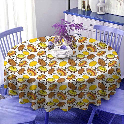 Mantel redondo con sombrillas a rayas con asas dobladas en tonos de tierra, decoración navideña, diámetro 71 pulgadas, color marrón, amarillo y naranja Mantel redondo con sombrillas a rayas con asas dobladas en tonos de tierra, decoración navideña, diámetro 71 pulgadas, color marrón, amarillo y naranja