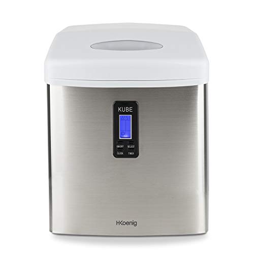 Máquina para Hacer Hielo, SilencIOSa, 100 W, Capacidad 15 Kg, Entre 6 y 13 Minutos, 3 Tamaños de Cubitos, Gris, Acero Inoxidable. H.Koenig_Kb15, Blanco y Gris