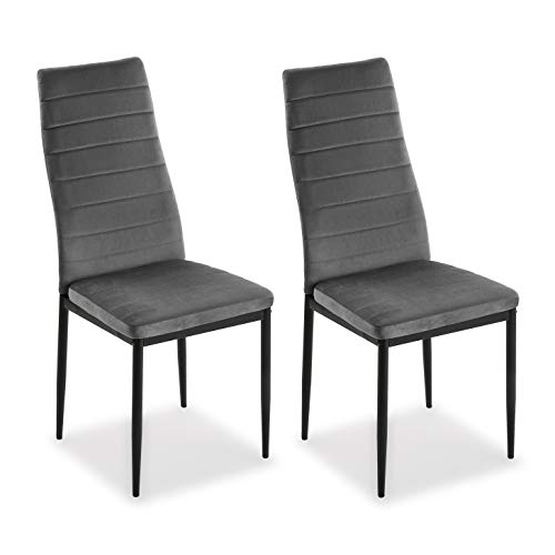 Mimma 21940010 Set de Dos sillas de Comedor de Terciopelo Valentina, Hierro, Gris Oscuro, 96 x 53 x 43 cm