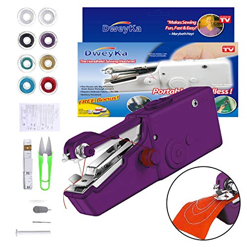 Mini Máquina de Coser Manual, 18 Piezas, Máquina de Coser Eléctrica, Portátil, Puntada Rápida y Manejable Para Tela, Para Uso Doméstico y de Viaje (Purple)