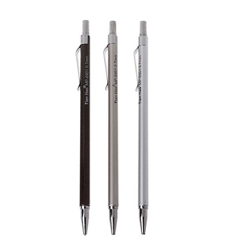 MYA - Lote de 3 lápices automáticos de 0,7 mm de metal comercial y metal mecánico de 0,7 mm