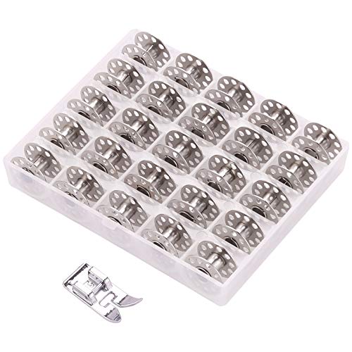 Nolloi - 25 bobinas para máquina de coser y un pie en zig-zag de puntada recta, bobinas de metal a presión, adecuadas para Brother Janome Singer Bernina Toyata Anime Kenmore y otros modelos de marca Nolloi - 25 bobinas para máquina de coser y un pie en zig-zag de puntada recta, bobinas de metal a presión, adecuadas para Brother Janome Singer Bernina Toyata Anime Kenmore y otros modelos de marca